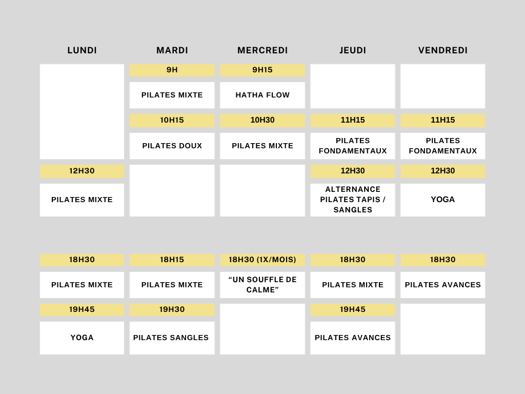 PLANNING PILATES ET YOGA STUDIO ALIGNMENT SAINT SEBASTIEN SUR LOIRE